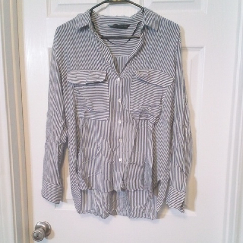 Zara Blue and White Striped Shirt